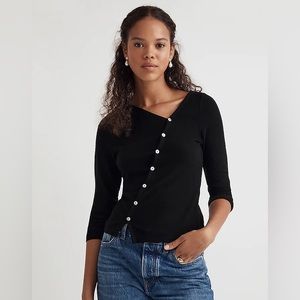 Madewell Black Sweater with Pearl Buttons